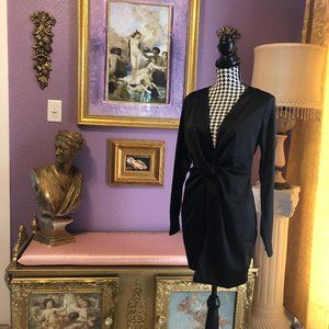 Black Satin Dress with Twist Waist